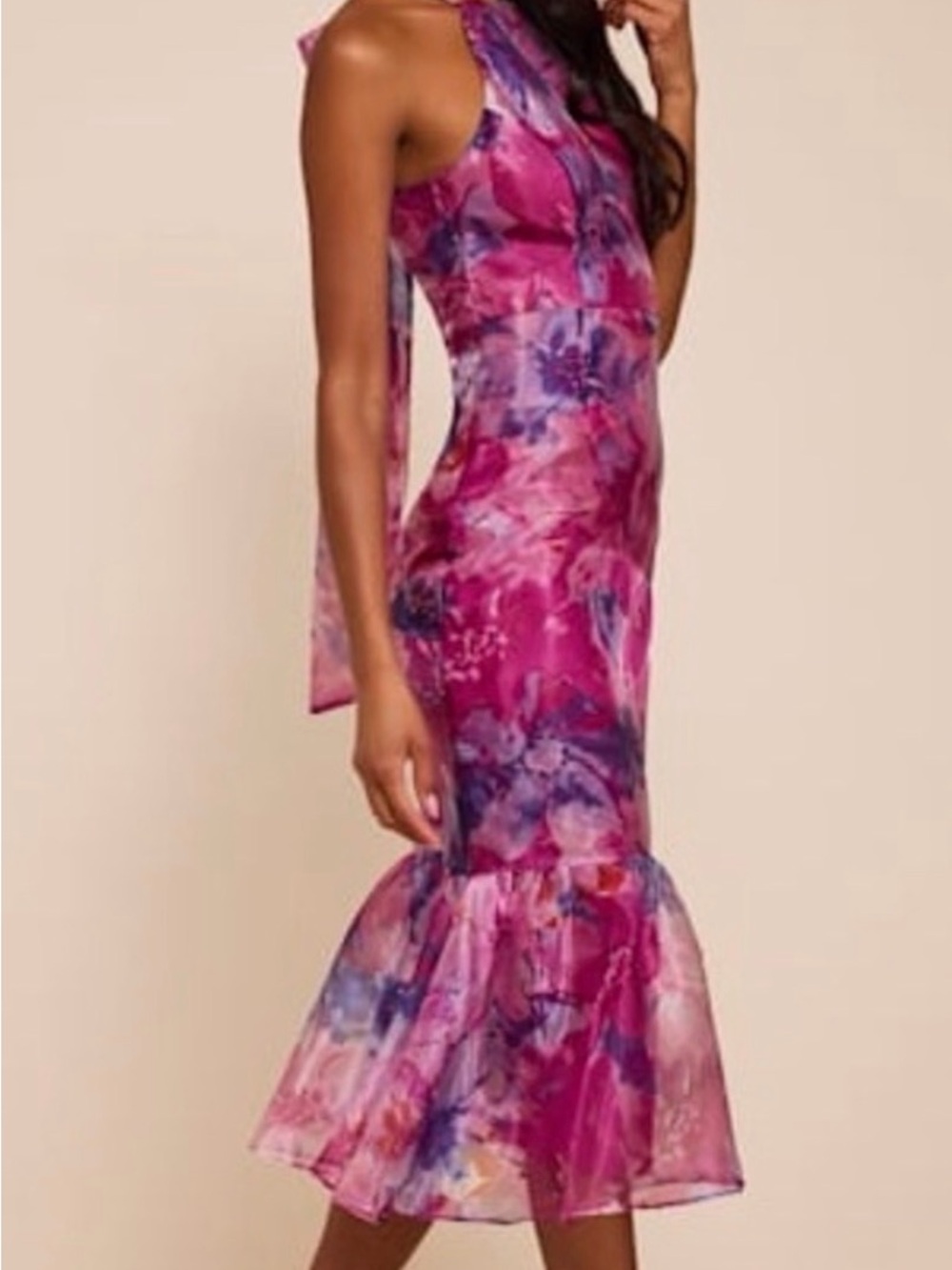 Lulu's Pink & Purple Floral Halter Midi Dress
